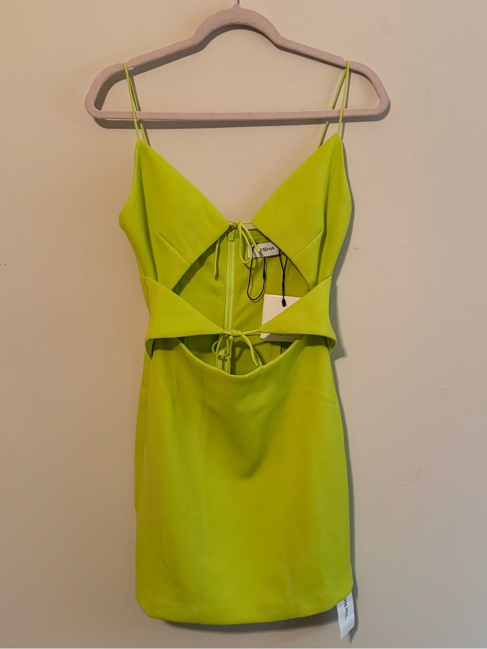 MISHA Sable Lime Green Cutout Open Back Mini Dress NWT Size S